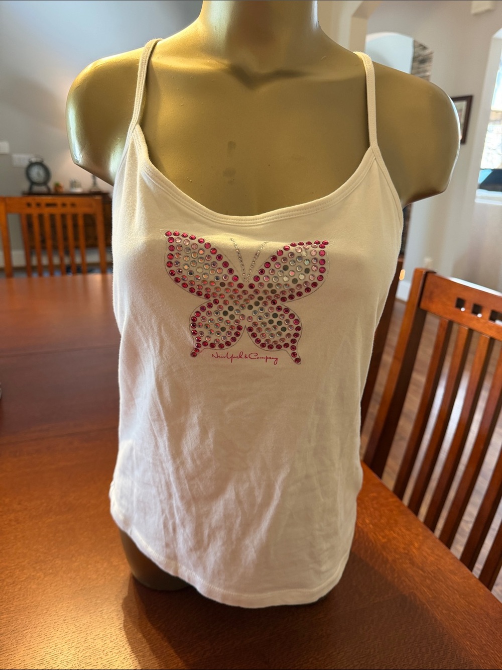 New York & Company White Rhinestone Butterfly Camisole